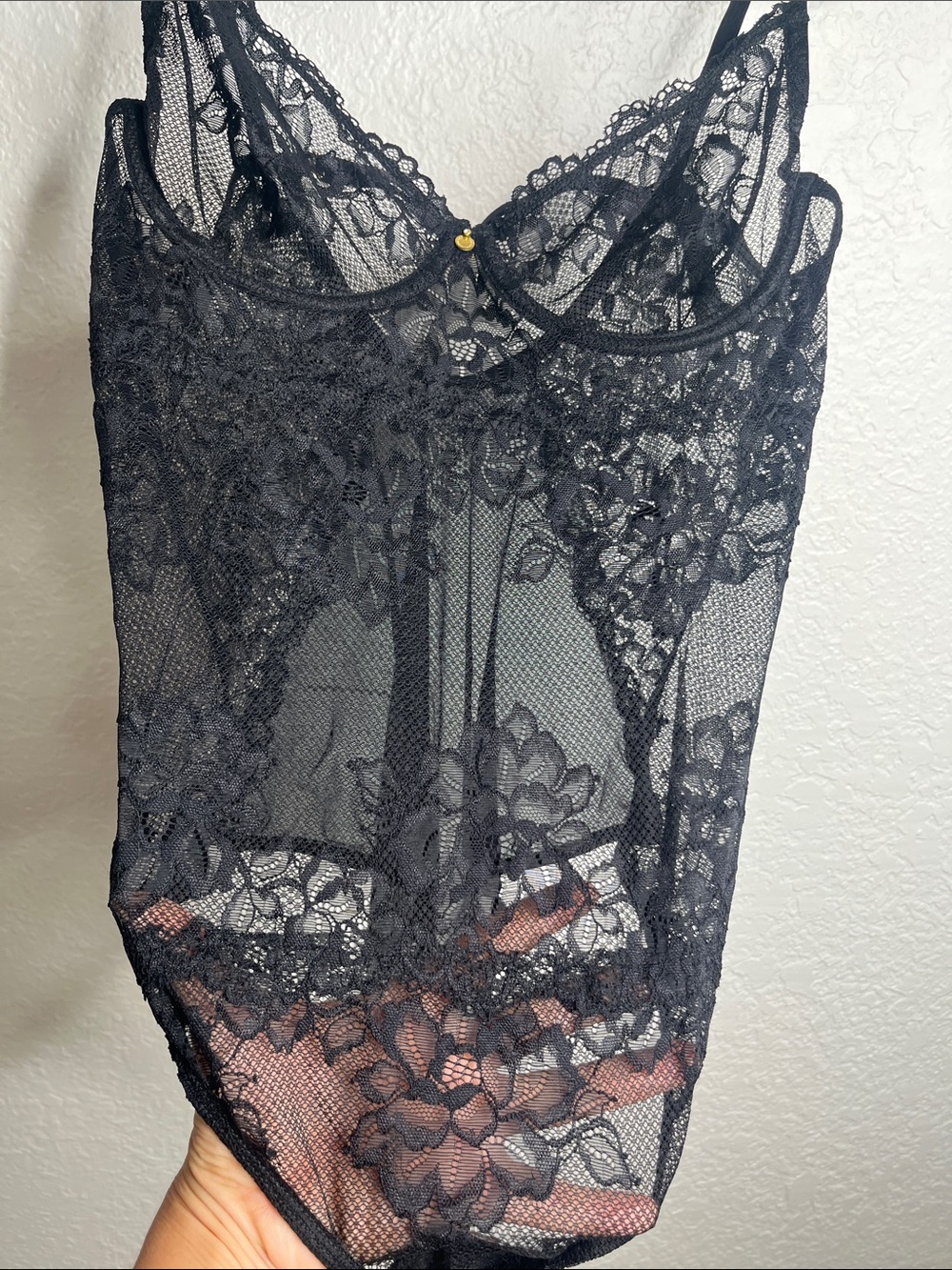 NWT Gooseberry Intimates Coquette Lace Bodysuit in Black Sz L - Picture 3 of 8